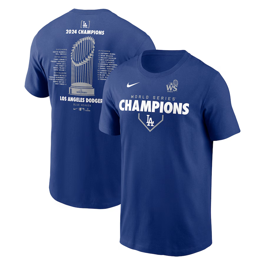 Men Los Angeles Dodgers 2024 MLB World Series Champions blue T shirts style 2->mlb t-shirts->Sports Accessory